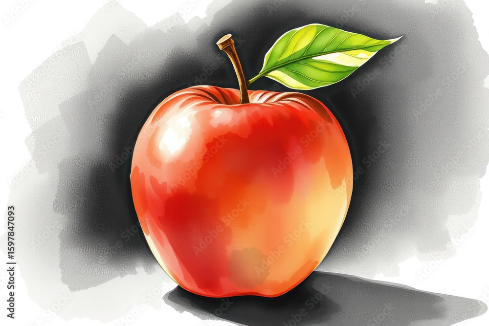 Obraz premium Hand-drawn apple sketch. Colorful paint illustration.