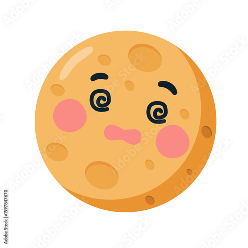 Cartoon Moon with Dizzy Face Illustration