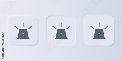 Grey Flasher siren icon isolated on grey background. Emergency flashing siren. Set icons in square buttons. Vector