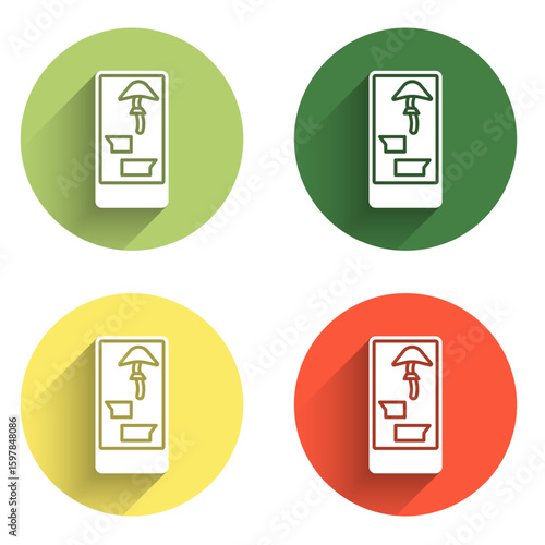 Set Buying drugs online on mobile phone icon isolated with long shadow background. Online buying symbol. Color circle button. Vector