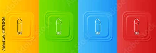 White Dildo vibrator for sex games icon isolated on colorful background. Sex toy for adult. Vaginal exercise machines for intimate. Set icons in square buttons. Vector