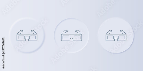 Grey 3D cinema glasses icon isolated on grey background. Set icons in square buttons. Vector
