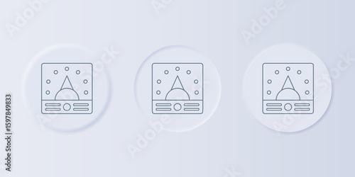 Grey Ampere meter, multimeter, voltmeter icon isolated on grey background. Instruments for measurement of electric current. Set icons in square buttons. Vector