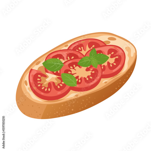 Juicy bruschetta with tomatoes and basil on a transparent background
