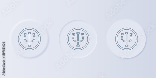 Grey Psychology icon isolated on grey background. Psi symbol. Mental health concept, psychoanalysis analysis and psychotherapy. Set icons in square buttons. Vector