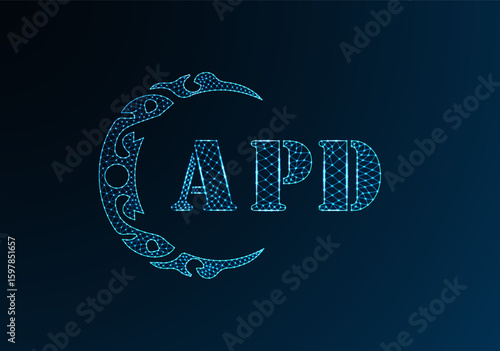 Low poly letter logo APD design. APD letter logo low poly vector design on blue color gradient background. APD logo low poly design
