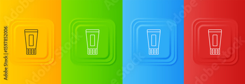 White Tube of toothpaste icon isolated on colorful background. Set icons in square buttons. Vector