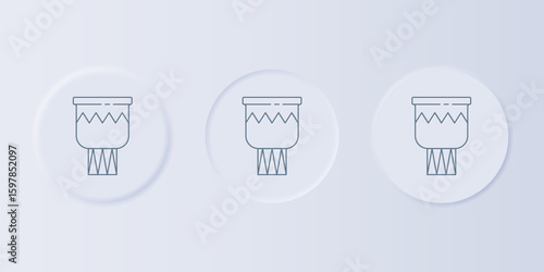 Grey Drum icon isolated on grey background. Music sign. Musical instrument symbol. Set icons in square buttons. Vector