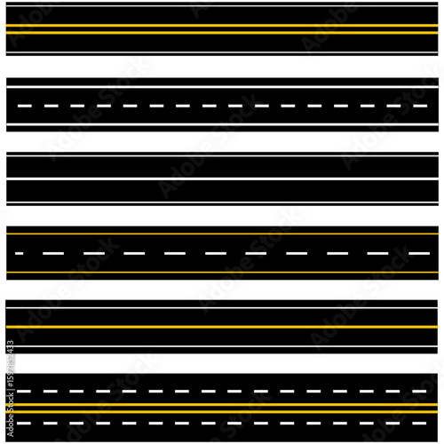 Set of seamless road markings on a white isolated background. highways. Vector illustration