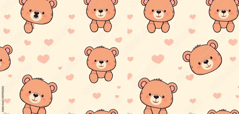 Fototapeta premium Adorable repeating pattern of cartoon bears on a pastel background , childish, baby
