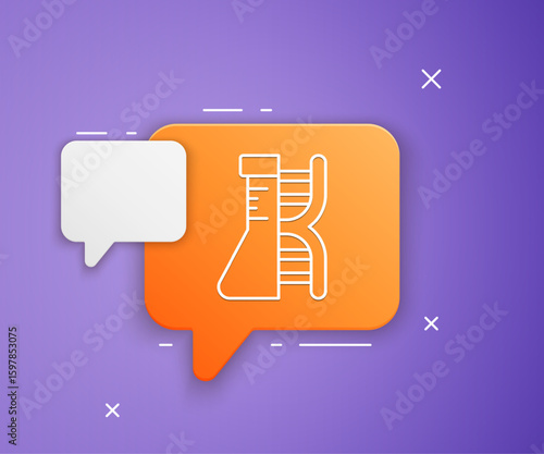 White DNA research, search icon isolated on purple background. Genetic engineering, genetics testing, cloning, paternity testing. Orange speech bubble symbol. Vector