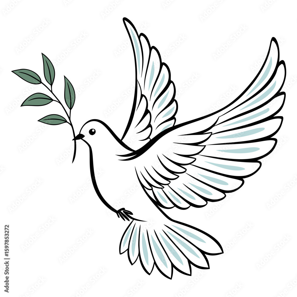 Obraz premium Dove of peace flying with olive branch illustration representing hope and freedom concept vector art