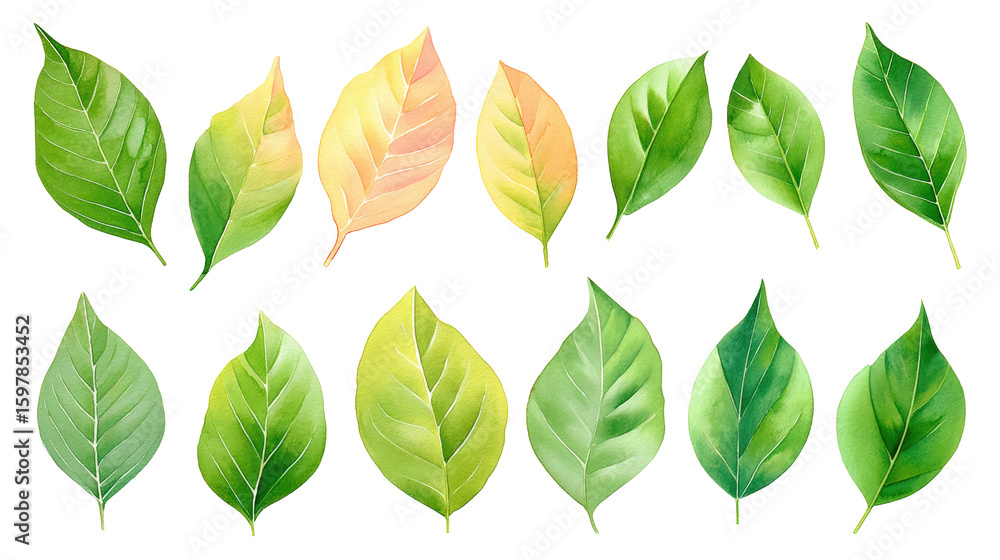 Fototapeta premium Creative pistachio leaves watercolor flat-lay isolated on transparent background