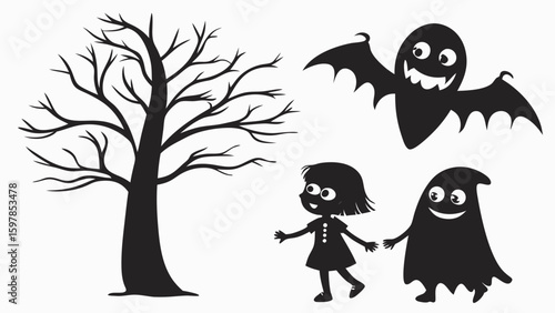 ghostly figures silhouette, Cute and Spooky Halloween Ghost Silhouettes – Vector Cartoon Illustration Set