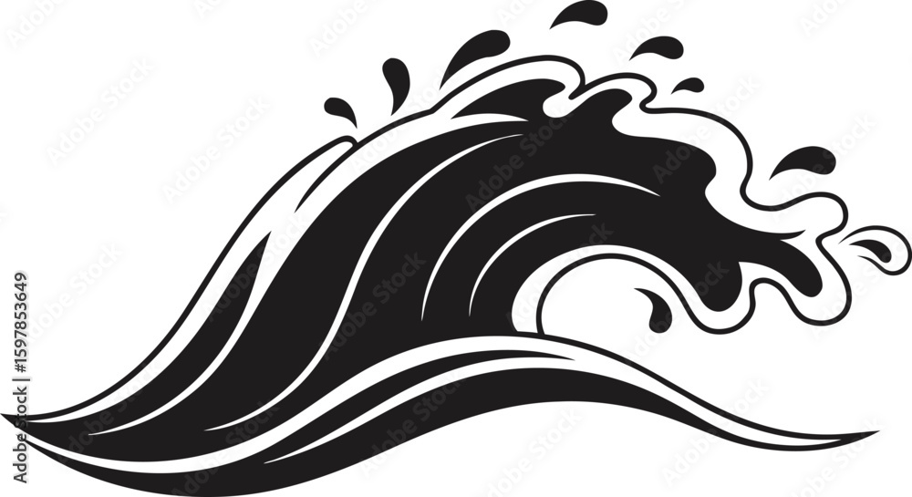 Obraz premium Black and white stylized crashing ocean wave with splashes water