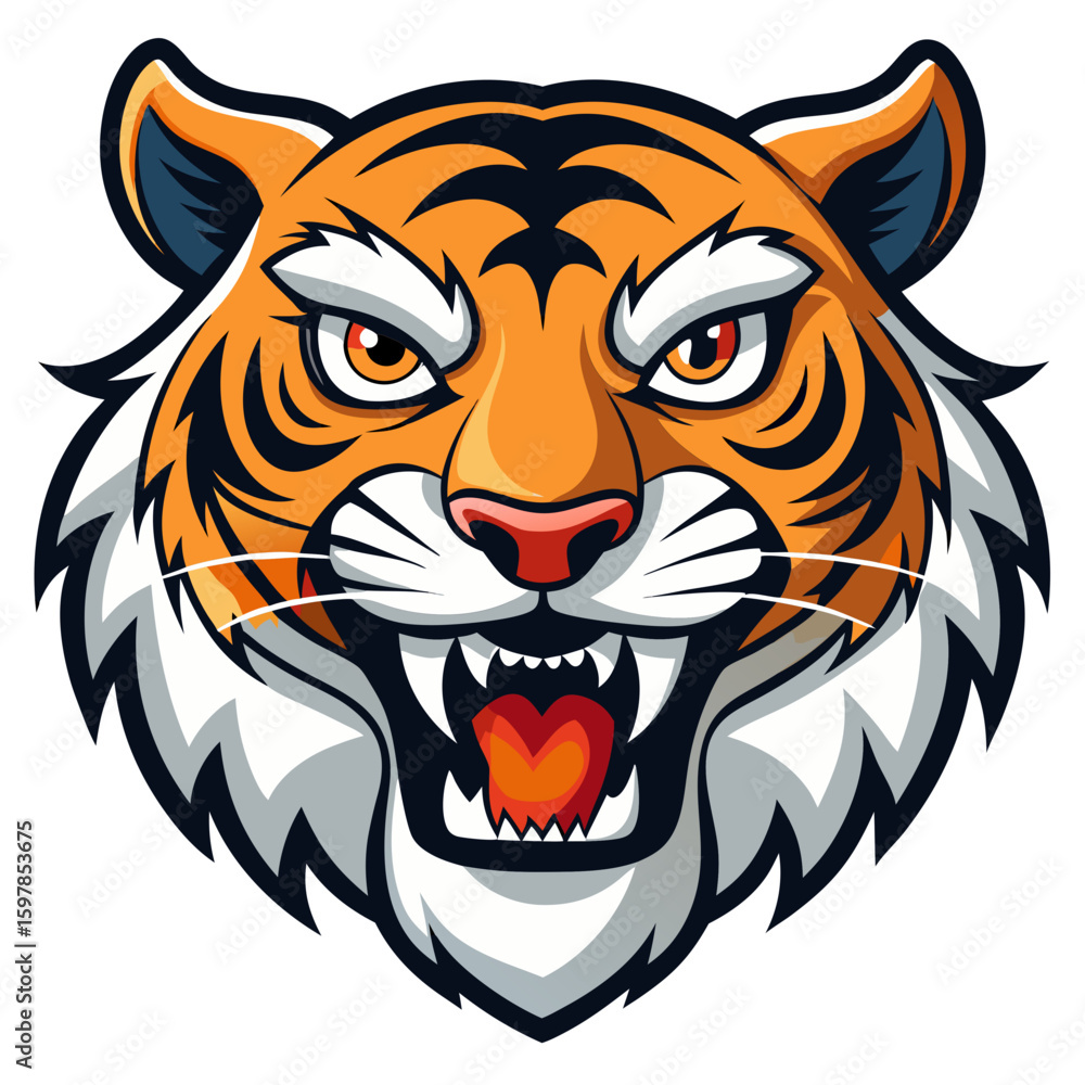 Fototapeta premium Fierce Stylized Tiger Head Illustration.