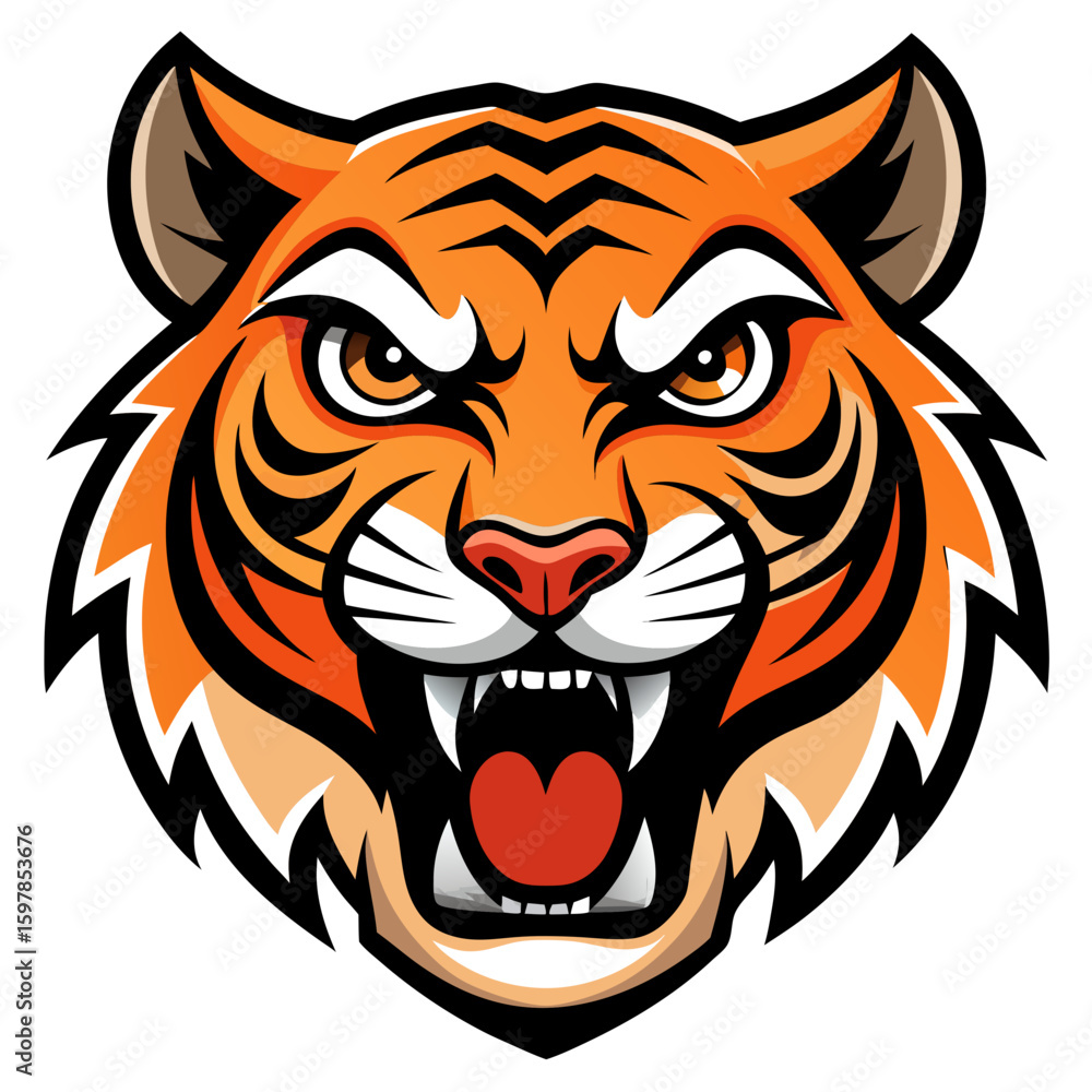 Fototapeta premium Fierce Stylized Tiger Head Illustration.