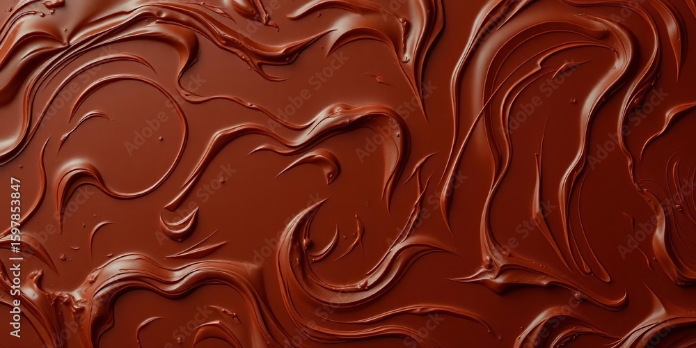 Fototapeta premium Dark chocolate background with swirling rich cocoa butter patterns, healthy, studio shot