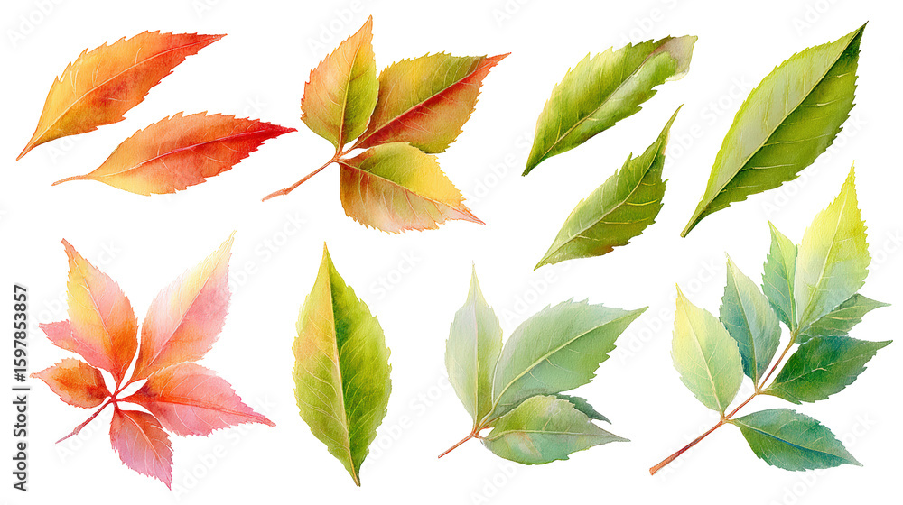 Fototapeta premium Pomegranate Leaf Composition – Watercolor PNG, No Background