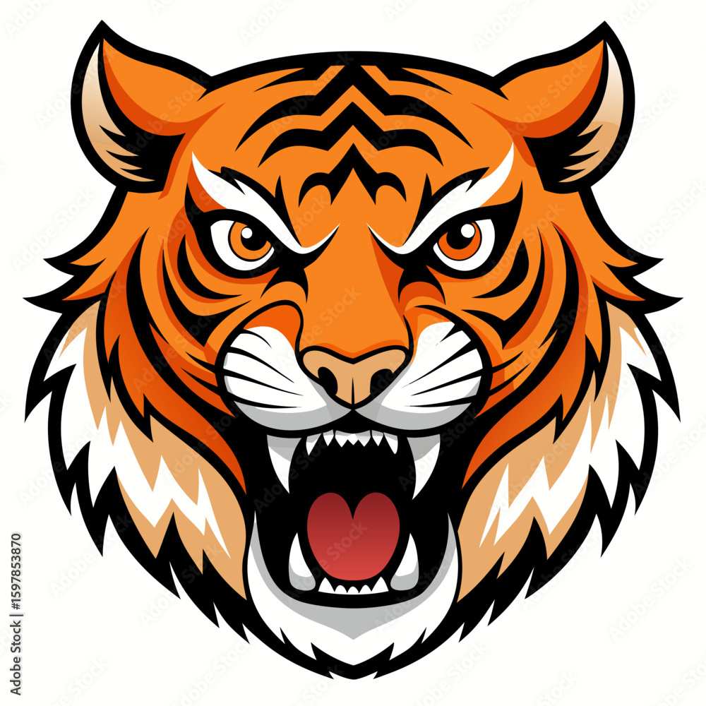 Fototapeta premium Fierce Stylized Tiger Head Illustration.