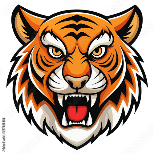 Fierce Stylized Tiger Head Illustration.

