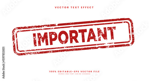 Important stamp with grunge rubber 3d editable text effect template