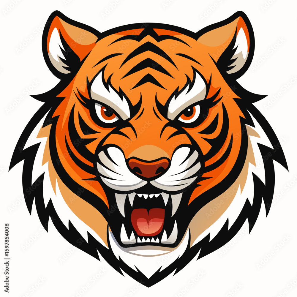 Obraz premium Fierce Stylized Tiger Head Illustration.