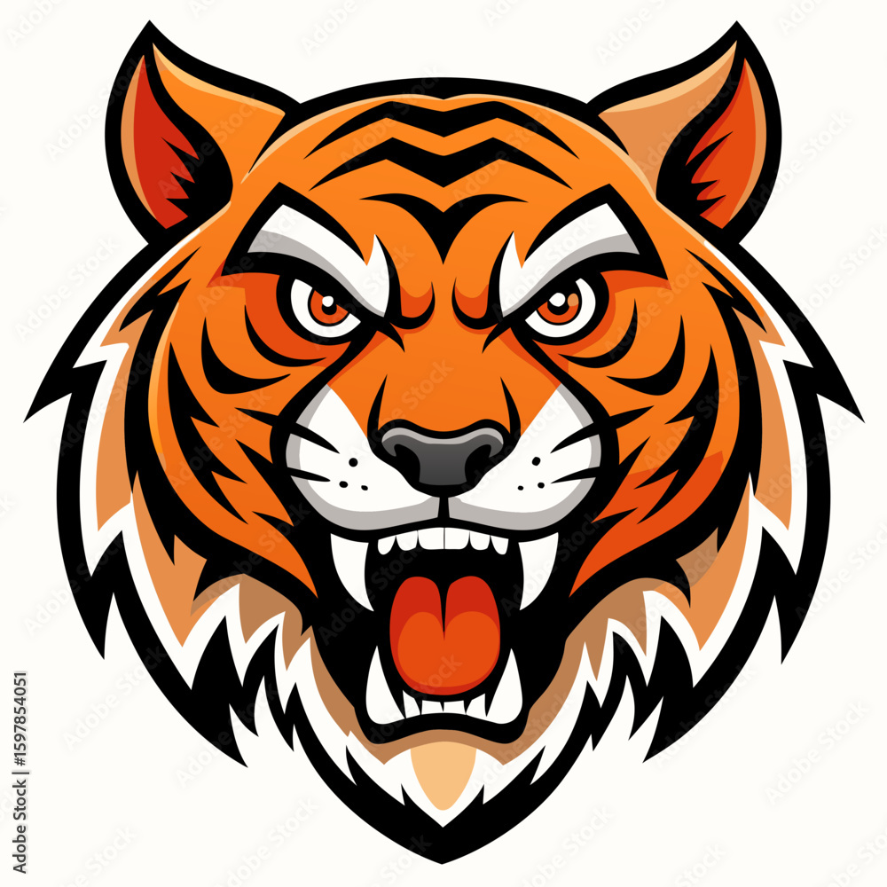 Fototapeta premium Fierce Stylized Tiger Head Illustration.