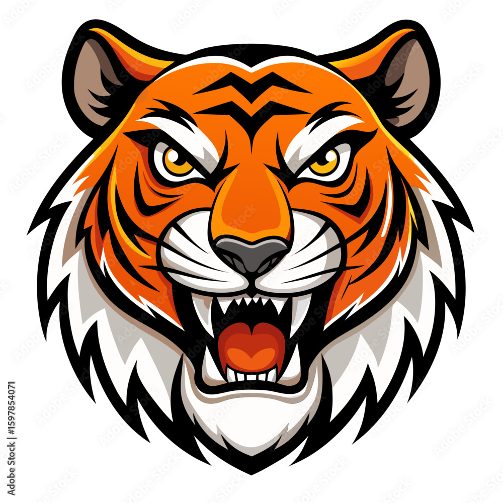 Fototapeta premium Fierce Stylized Tiger Head Illustration.