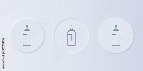 Grey Sauce bottle icon isolated on grey background. Ketchup, mustard and mayonnaise bottles with sauce for fast food. Set icons in square buttons. Vector