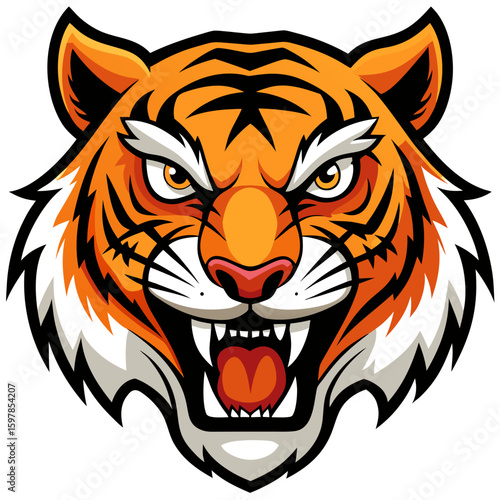 Fierce Stylized Tiger Head Illustration.

