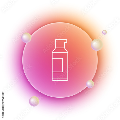 White Spray can for hairspray, deodorant, antiperspirant icon isolated on white background. Orange and pink gradient circle background. Vector