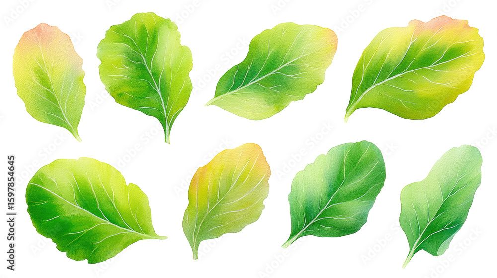 Fototapeta premium Balanced Radish Foliage – Watercolor Flat-Lay Illustration