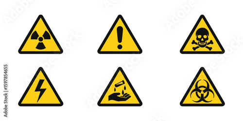 Hazard Warning Signs Icon Set for Industrial Safety