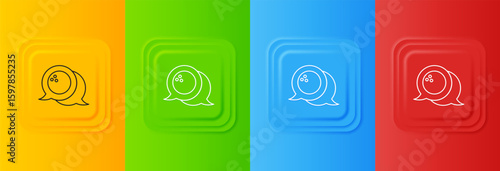 White Bowling ball icon isolated on colorful background. Sport equipment. Set icons in square buttons. Vector