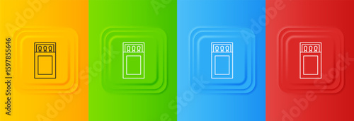 White Open matchbox and matches icon isolated on colorful background. Set icons in square buttons. Vector