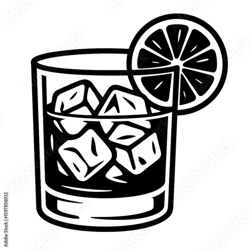 Whiskey Glass with Ice and Lemon Icon Vector - Classic Beverage Symbol