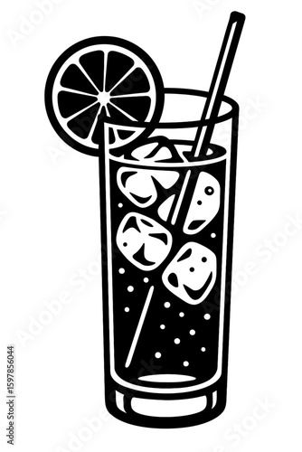 Refreshing Cocktail Drink Glass Icon - Summer Beverage with Slice and Straw
