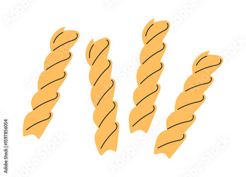 Italian pasta. Pasta fusilli. Italian fast food icon. Hand drawn flat vector illustration isolated on white background