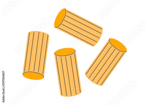Italian pasta. Pasta rigatoni. Italian fast food icon. Hand drawn flat vector illustration isolated on white background