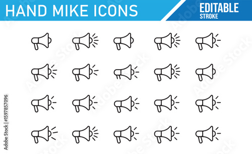 Microphone Icon Set Representing Broadcasting, Speech, and Public Address