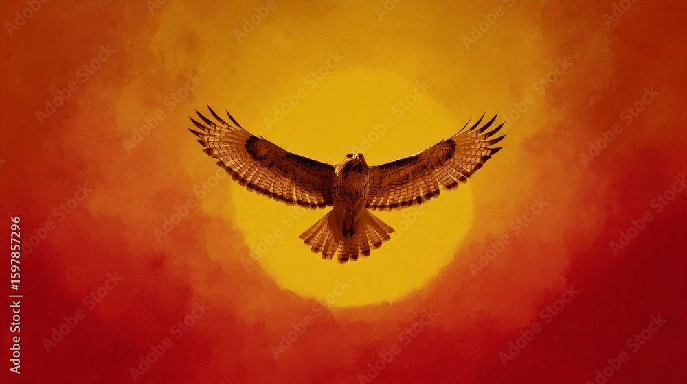 Obraz premium Majestic bird soaring golden sunset