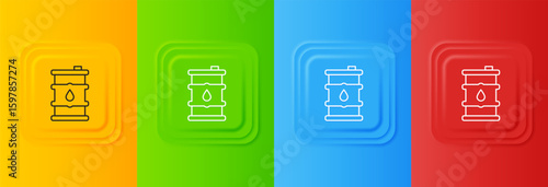 White Barrel oil icon isolated on colorful background. Set icons in square buttons. Vector