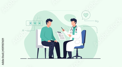 Doctor Discussing Medical Results With Male Patient In Office Setting Vector Illustration