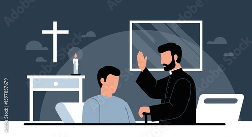 Counseling Session Priest Comforting Man Spiritual Guidance Through Faith And Understanding