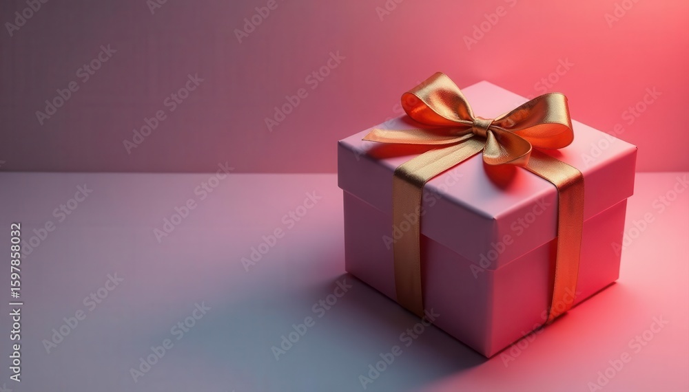 Obraz premium Elegant wrapped present with ribbon, golden bow , tied, luxury