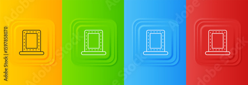White Makeup mirror with lights icon isolated on colorful background. Set icons in square buttons. Vector