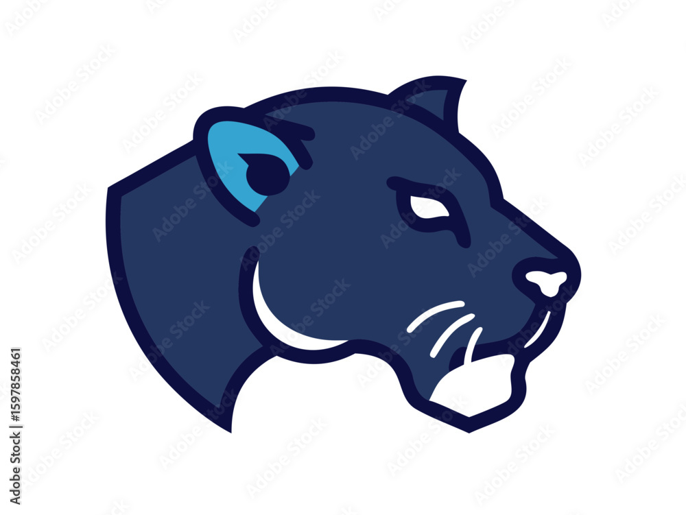 Obraz premium Bold black panther head profile logo design , A powerful, stylized profile view of a panther's head.
