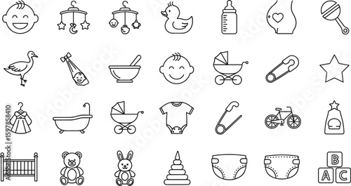 Comprehensive Set of Medical and Healthcare Line Icons with Blue Accents, Featuring Doctor, Hospital, Ambulance, Pharmacy, and Health-Related Symbols.