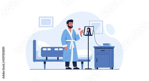 Maintaining Distant Connections Man Comforting Woman Through Virtual Communication At Hospital